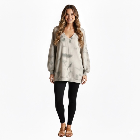 POL Cream Tie Dye Oversized Sweatshirt with Cross Back and Balloon Sleeve LG - Picture 2 of 11